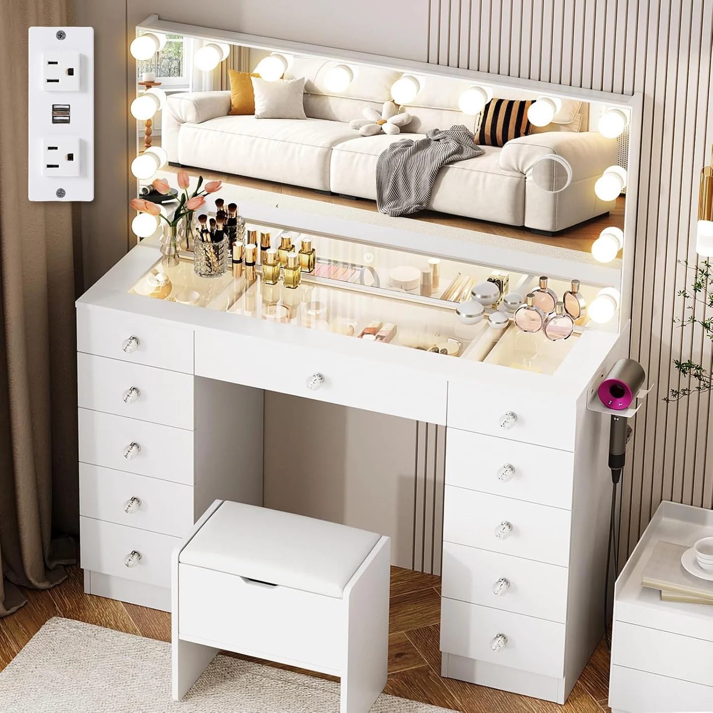 Coiffeuse avec Miroir & Rangement – Image 7