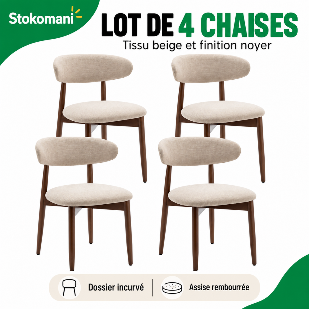 Lot de 4 Chaises - Style Nordique Beige