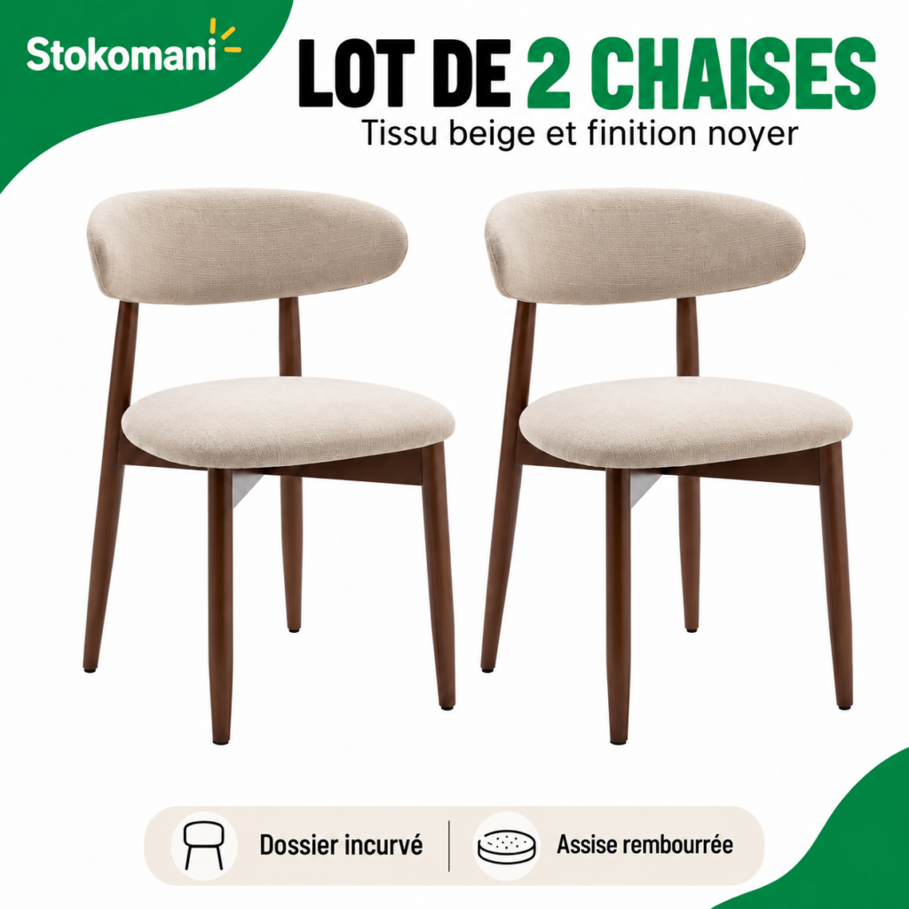 Lot de 2 Chaises - Style Nordique Beige
