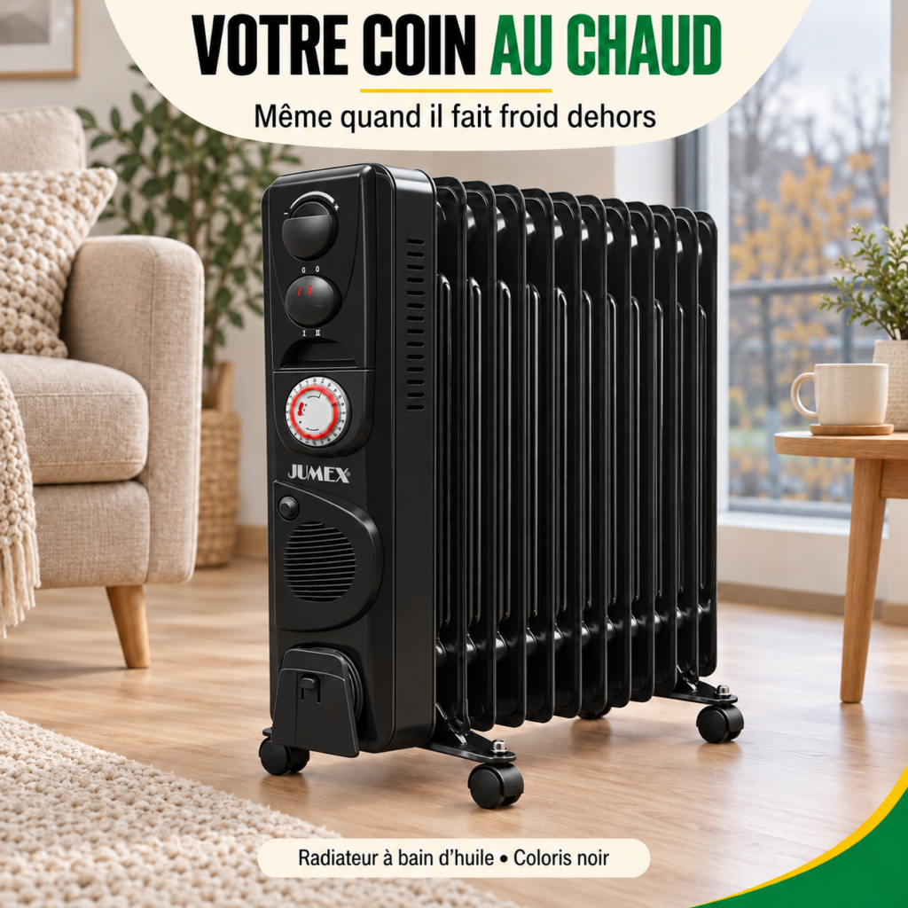 Radiateur à Bain d’Huile Mobile — Thermostat & Minuterie